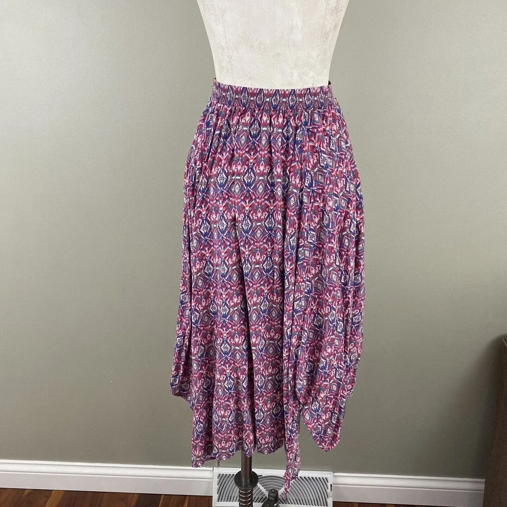 Hollister Womens Midi Skirt S Pink Blue Boho Festival Handkerchief Skirt Tassels - Picture 4 of 10